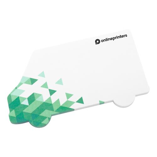 Blocco note adesive bianche a forma di furgone.