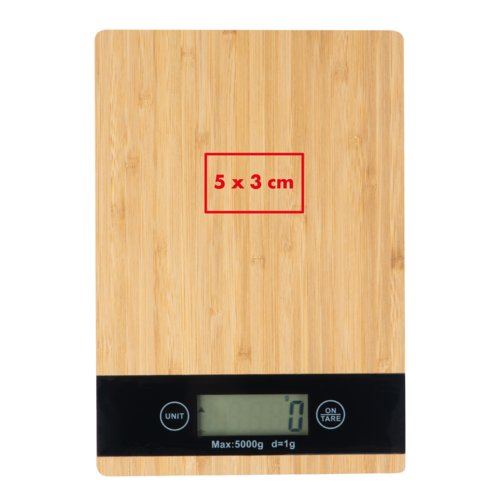 Bilancia da cucina in bamb chiaro con display digitale.