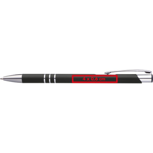 Penna a sfera in metallo nero con clip e pulsante.
