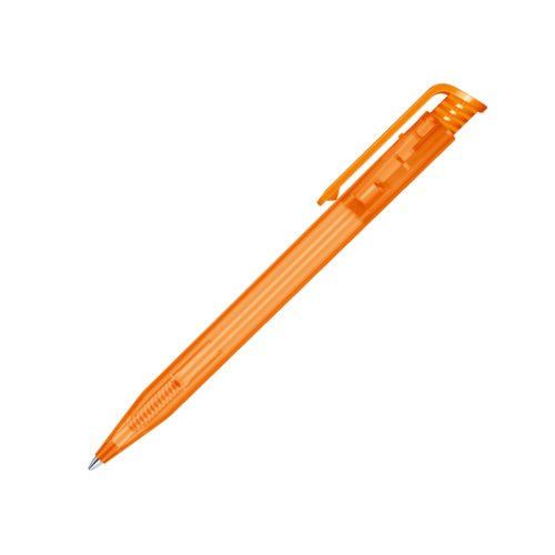 Penne a sfera arancione in plastica con pulsante e clip.