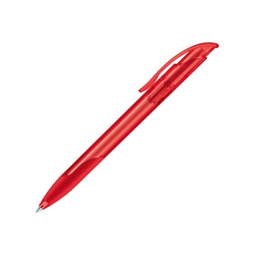 Penne a sfera in plastica rossa con clip e meccanismo a pulsante.