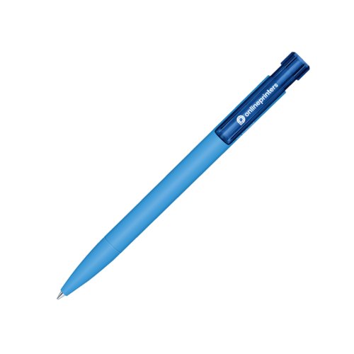 Penne a sfera blu in bioplastica con meccanismo a scatto.