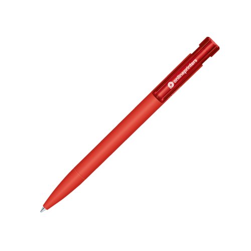 Penna a sfera bio rossa con meccanismo a scatto e clip.