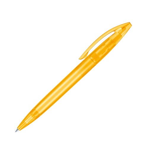 Penne a sfera a rotazione in plastica gialla con clip.