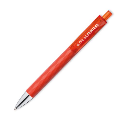 Penne a sfera in plastica rossa con clip e pulsante.