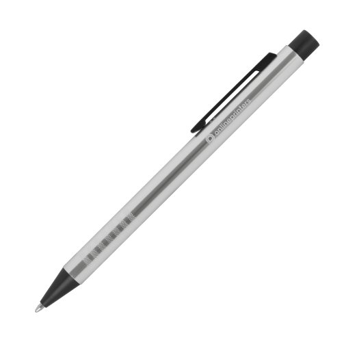 Penna a sfera in metallo bianco con clip.