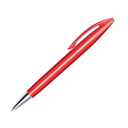 Penne a sfera rosso in plastica con dettagli in metallo e clip.