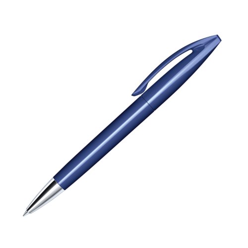 Penne a sfera in plastica blu scuro con punta in metallo e clip.