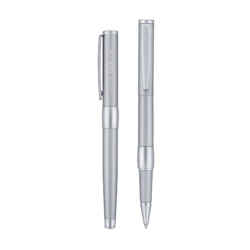 Rollerball in metallo argentato con cappuccio e clip.