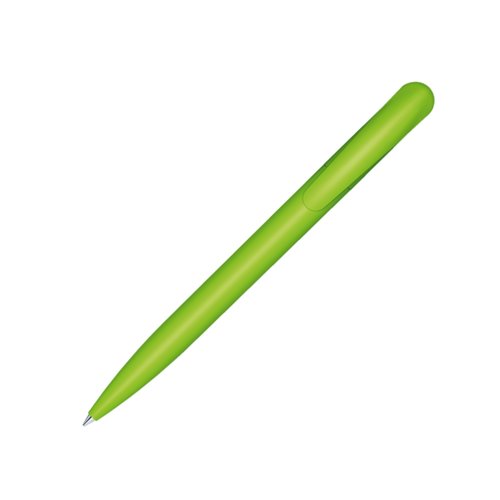 Penna a sfera verde in bioplastica con clip e meccanismo a scatto.