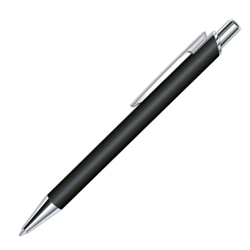 Penna a sfera nera con meccanismo a scatto e finitura soft-touch.