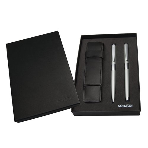 Set di penna a sfera e penna rollerball con astuccio di pelle senator® Image Chrome 2