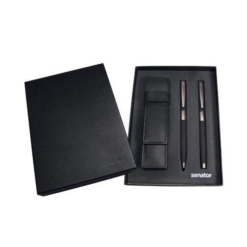 Set di penna a sfera e penna stilografica con astuccio di pelle senator® Black Line 2