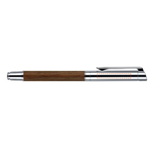 Penna a sfera a rotazione in legno e metallo con clip.