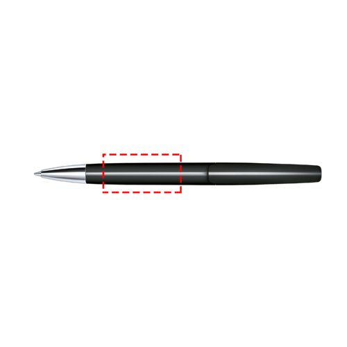 Penna a sfera a rotazione lucida con punta in metallo.
