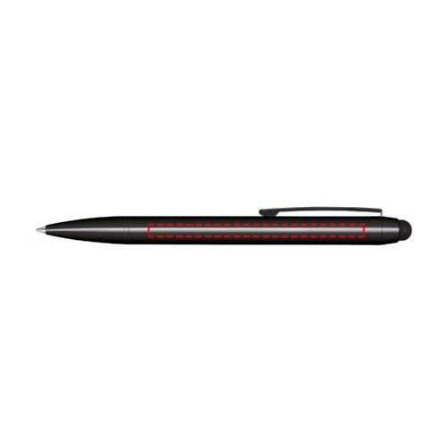 Penna a sfera nera con meccanismo a rotazione e stilo per touchpad.