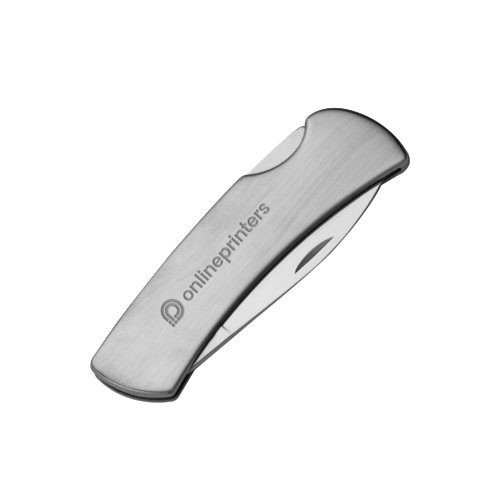 Coltello da tasca argentato in acciaio inossidabile con una lama.