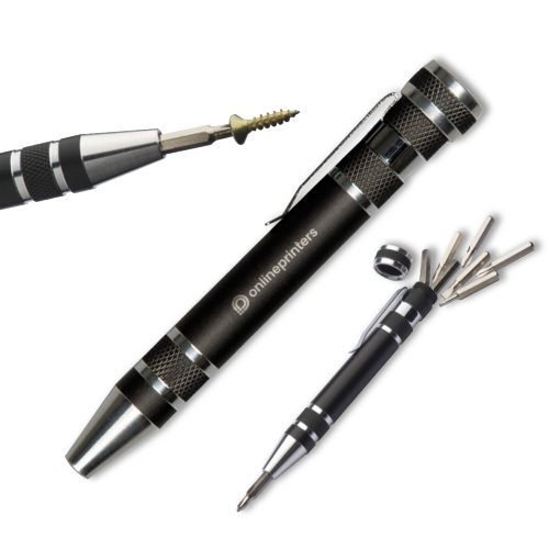 Set di cacciaviti in metallo nero con vari accessori.