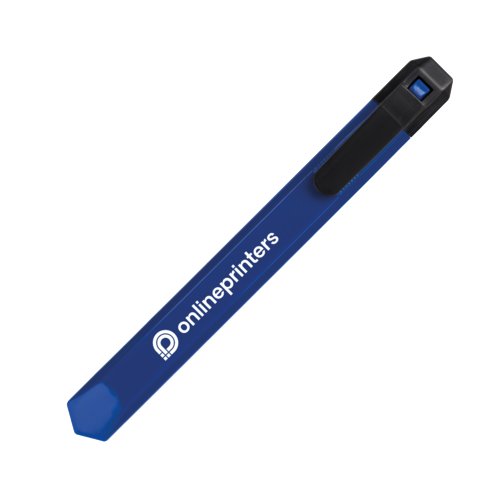 Taglierino per cartone blu con protezione lama e motivo.