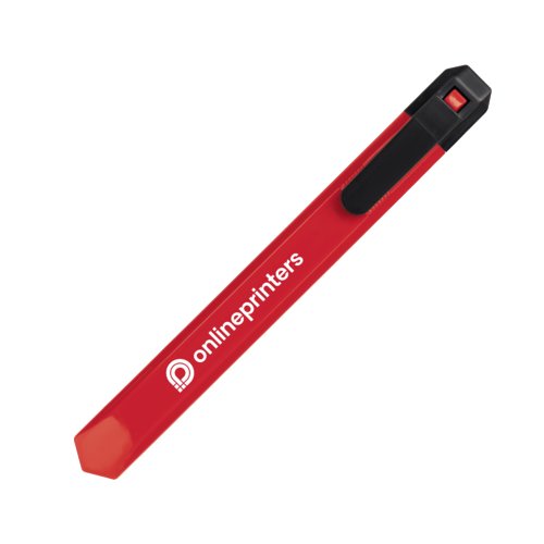 Cutter per cartone rosso con lama retrattile.