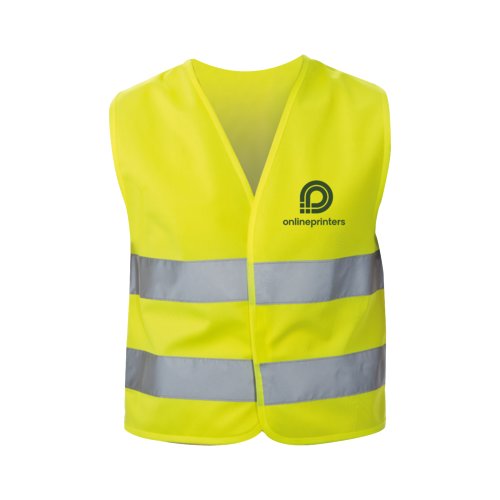 Gilet di sicurezza giallo per bambini con strisce riflettenti.
