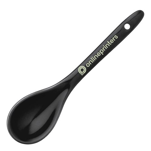 Cucchiaio nero in plastica con un foro all'estremit del manico.