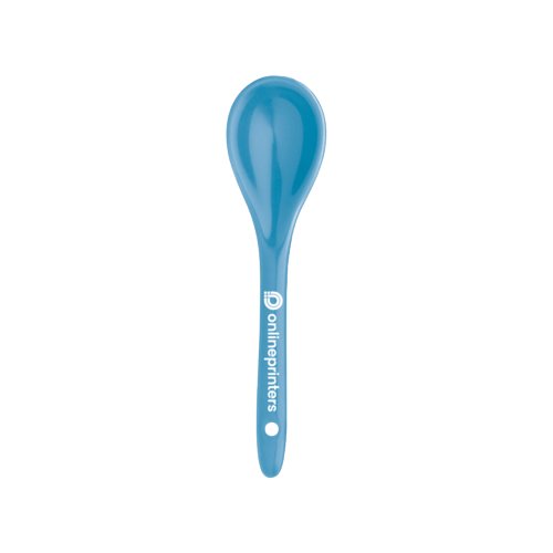Cucchiaio in plastica azzurro.