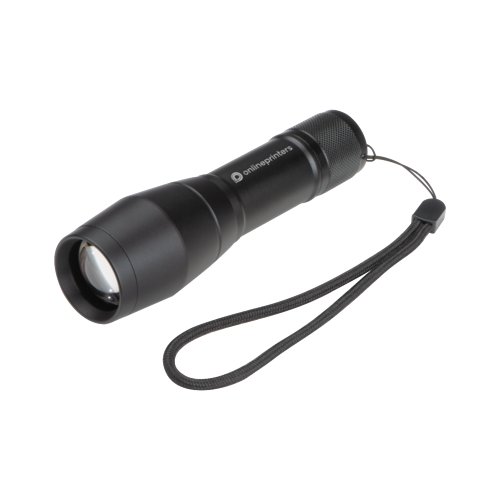 Torcia nera in metallo con LED e cinturino da polso.