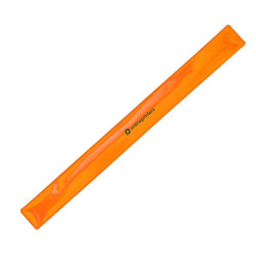 Braccialetto arancione in plastica a scatto con proprietà riflettenti.