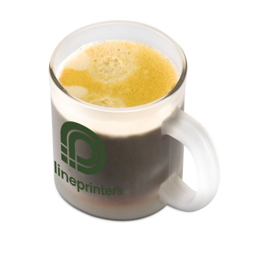 Tazza da caffè trasparente in vetro con manico.