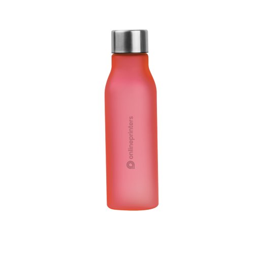 Bottiglia d'acqua rossa in plastica con tappo a vite.