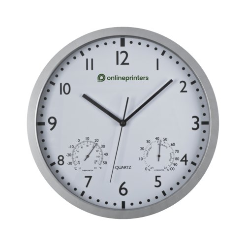 Orologio da parete bianco con lancette di ore, minuti e secondi.