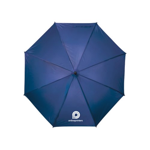 Ombrello blu con meccanismo di apertura manuale.