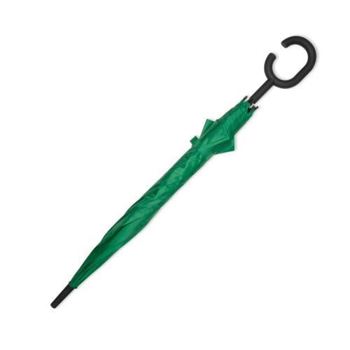 Ombrello verde con manico speciale.