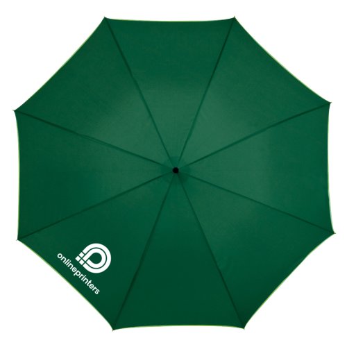 Ombrello automatico verde con copertura e manico.
