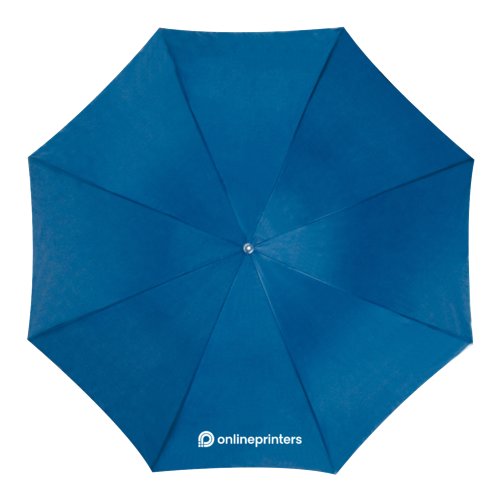 Ombrello dritto automatico blu con fodero e manico.