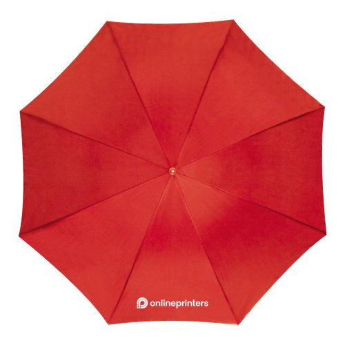 Ombrello dritto automatico rosso con struttura robusta.