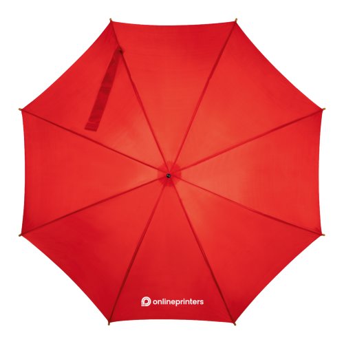 Ombrello rosso in legno con apertura automatica.