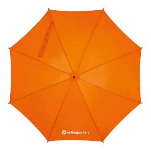 Ombrello dritto arancione in legno con apertura automatica.