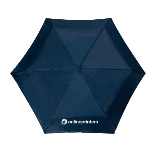 Mini ombrello pieghevole blu scuro, resistente alle tempeste e con fodero.