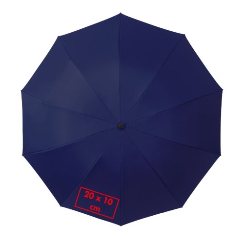Ombrello tascabile blu con funzione automatica.