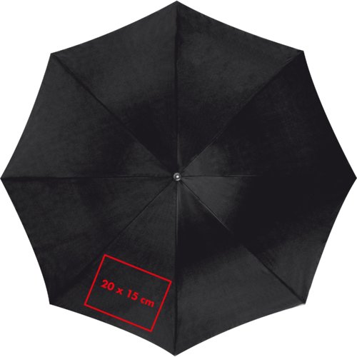 Ombrello nero automatico con ampia copertura.