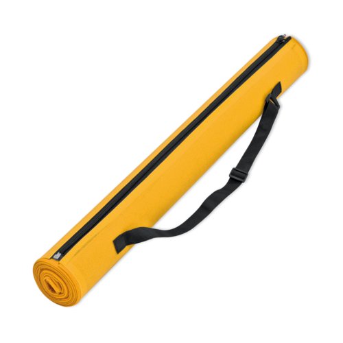 Telo da spiaggia giallo con cerniera e tracolla.