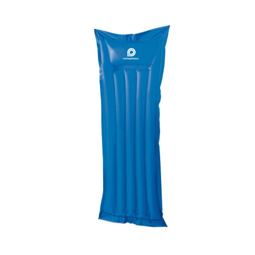 Materassino gonfiabile blu in plastica con poggiatesta.