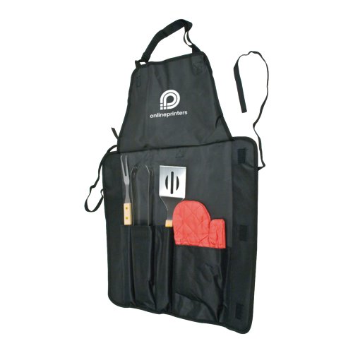 Grembiule da barbecue nero con cinturino regolabile e tasche.