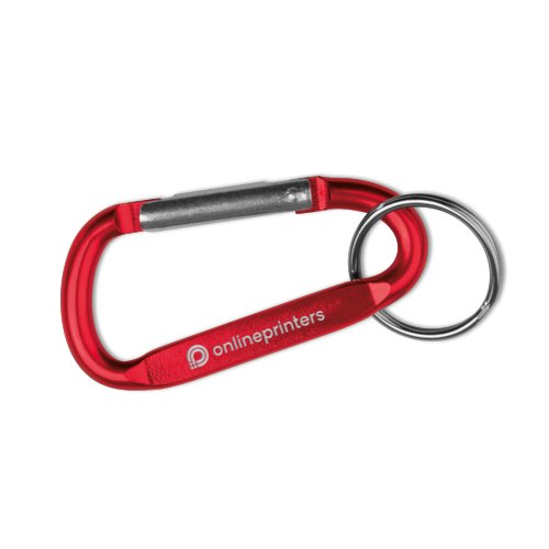Portachiavi a moschettone in metallo rosso con anello.