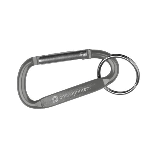 Portachiavi grigio in metallo a moschettone con anello.