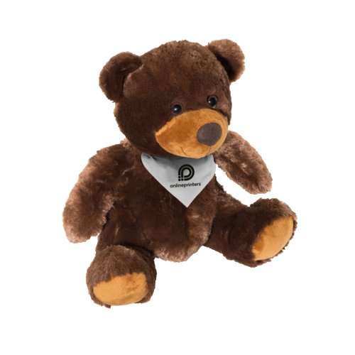 Orsacchiotto di peluche marrone con sciarpa.