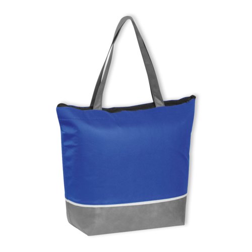 Borsa termica blu in tessuto non tessuto con manici.