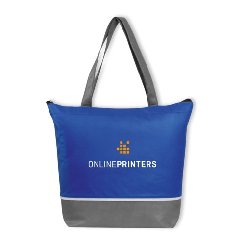Borsa termica blu in tessuto non tessuto con manici.